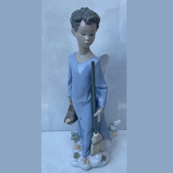 Lladro Fall Angel Figurine Retired Glaze Finish Collectible Decor Blue White - Picture 3 of 16